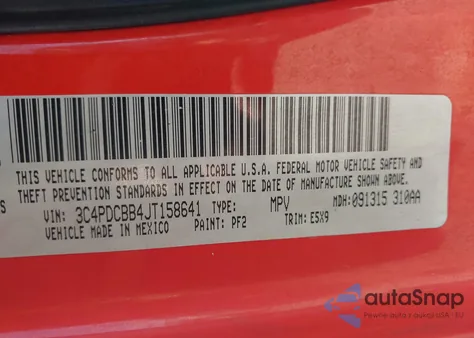 2018 Dodge Journey Sxt из США, поврежденный, VIN 3C4PDCBB4JT158641